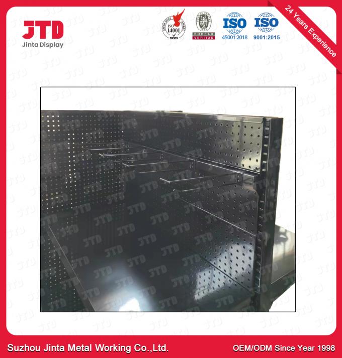 Stores Black 2 Tier Shelf Punched Back Panel Powder Coating Rack