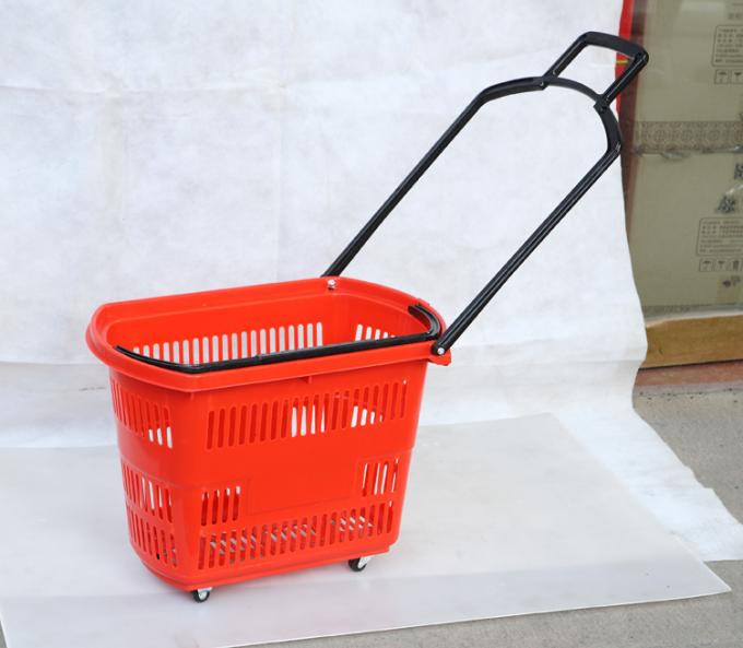 Blue Plastic Shopping Trolley Baskets 60L Supermarket Basket With Wheels