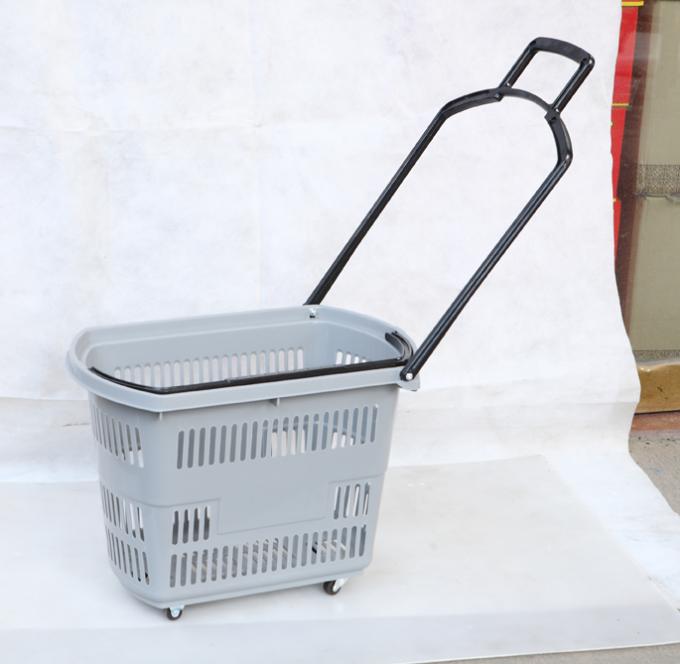 Blue Plastic Shopping Trolley Baskets 60L Supermarket Basket With Wheels