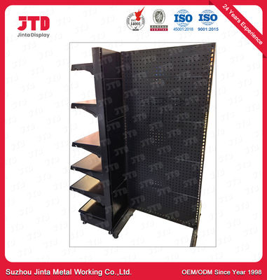 Metal Supermarket Gondola Shop Shelves Black Color