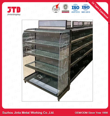 Cosmetic Supermarket Display Shelf With Acrylic Side Boards