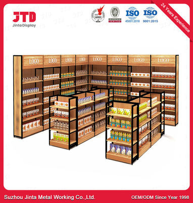 Metal Shop Supermarket Goods Shelf Rack Wooden Metal Gondola Shelving