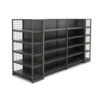 Double Sided Gondola Steel Wire Mesh Rack Metal Display Shelves For Supermarket