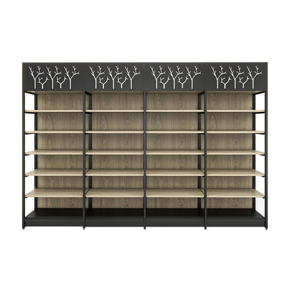 Customized Supermarket Display Shelving Durable Steel And Wood Store Display Shelf