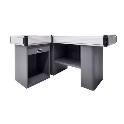 High Durability Stainless Steel Checkout Counter Cash Counter Table With Customizable Conveyer Belt