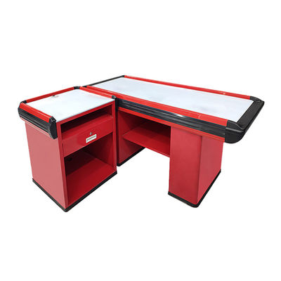 High Durability Stainless Steel Checkout Counter Cash Counter Table With Customizable Conveyer Belt