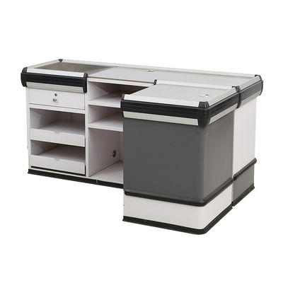 Customized Durability Cash Counter Table / Supermarket Steel Checkout Counters With Conveyer Belt