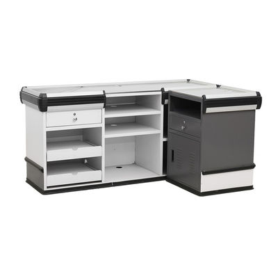 Customized Durability Cash Counter Table / Supermarket Steel Checkout Counters With Conveyer Belt