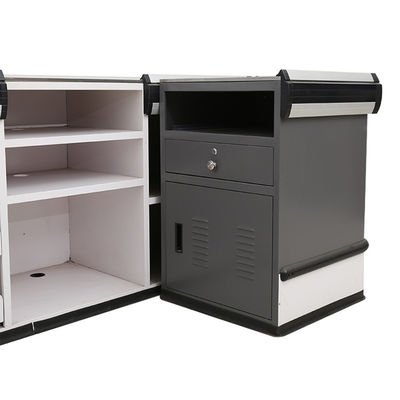 Customized Durability Cash Counter Table / Supermarket Steel Checkout Counters With Conveyer Belt