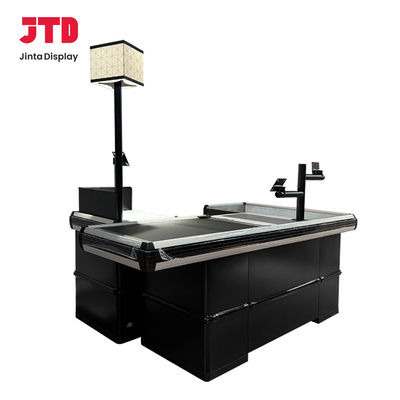 Customized Supermarket Checkout Counter With Stainless Steel Table