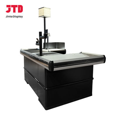 Customized Supermarket Checkout Counter With Stainless Steel Table