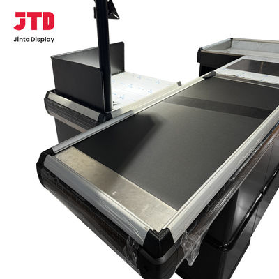 Customized Supermarket Checkout Counter With Stainless Steel Table