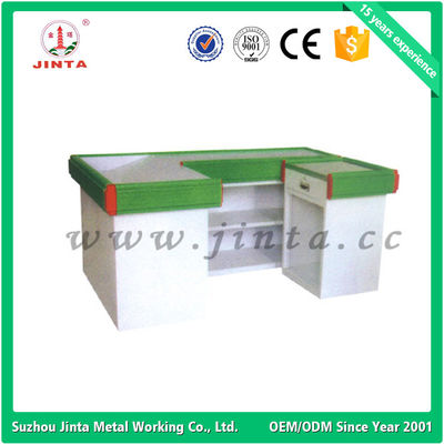 Yellow Supermarket Checkout Counter With Conveyor Belt OEM
