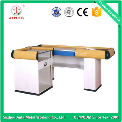 Yellow Supermarket Checkout Counter With Conveyor Belt OEM