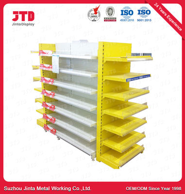 300mm 1800mm Gondola Display Shelving ISO9001 Yellow Metal Shelf