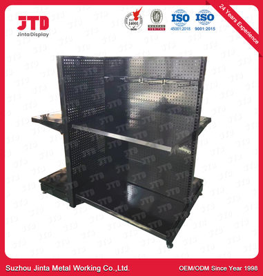 Stores Black 2 Tier Shelf Punched Back Panel Powder Coating Rack