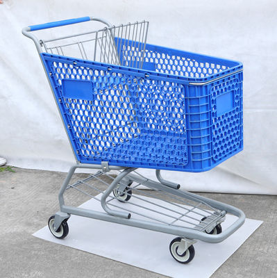 100L Heavy Duty Shopping Trolley Chrome Plated Blue Grocery Cart