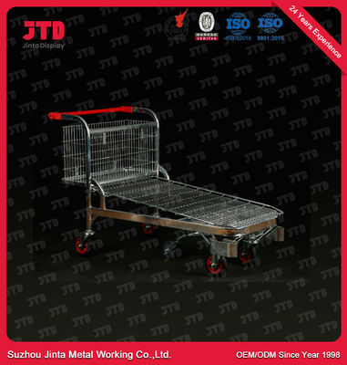 300L Supermarket Warehouse Hand Trolley 4 Wheels Unfoldable