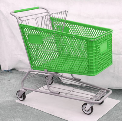 200L Plastic Trolley Baskets 4 Wheels OEM Green Shopping Cart