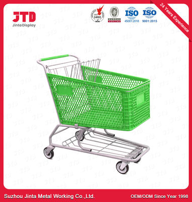 200L Plastic Trolley Baskets 4 Wheels OEM Green Shopping Cart
