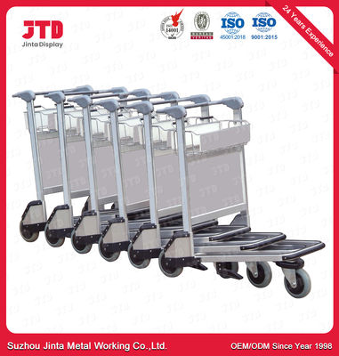 White Airport Luggage Trolley With Brake 3 Wheels Aluminum Alloy