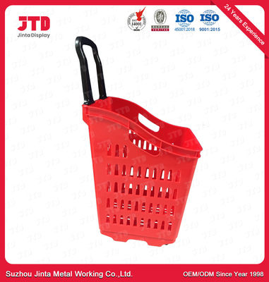 60L Plastic Rolling Shopping Basket HDPP Shopping Basket On Wheels With Pull Handle