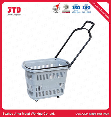 Blue Plastic Shopping Trolley Baskets 60L Supermarket Basket With Wheels