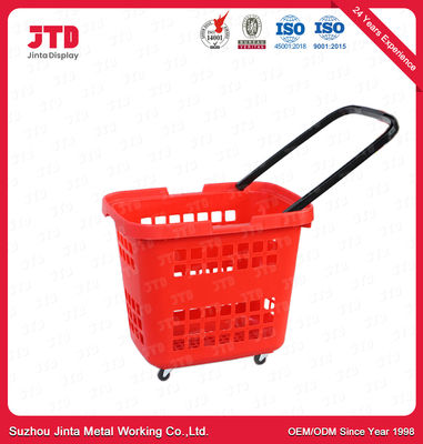 45L Plastic Shopping Basket With Handle HDPP Three Wheels