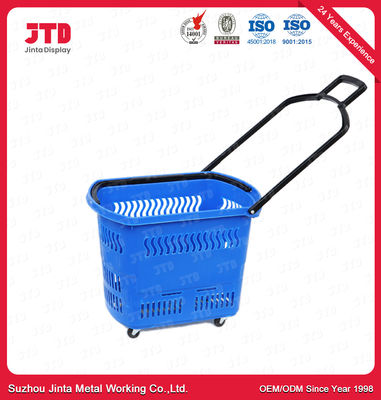 45L Plastic Shopping Basket With Handle HDPP Three Wheels