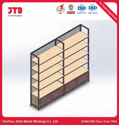 CE Metal And Wood Wall Shelving Unit 120kg Wooden Bakery Display Racks