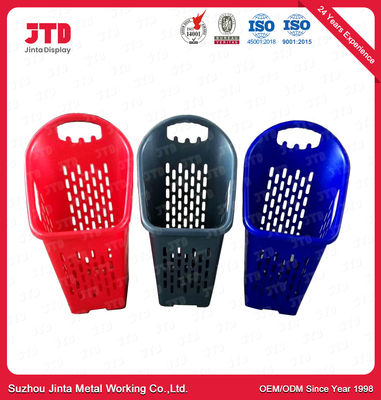 Unfolding Plastic Shopping Basket With Wheels 60L Red Color