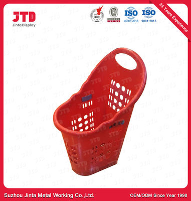 Unfolding Plastic Shopping Basket With Wheels 60L Red Color