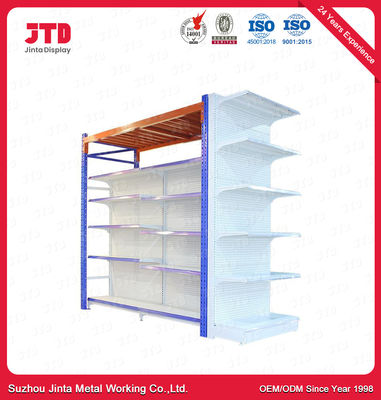 4 Layer Supermarket Display Shelving Perforated Back Panel With Hooks