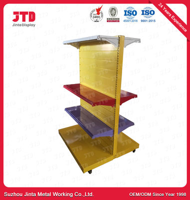 Powder Coated Gondola Retail Display Shelving Colorful With Wheels