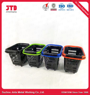 Unfolding 50L Plastic Shopping Trolley Baskets With Four Wheels