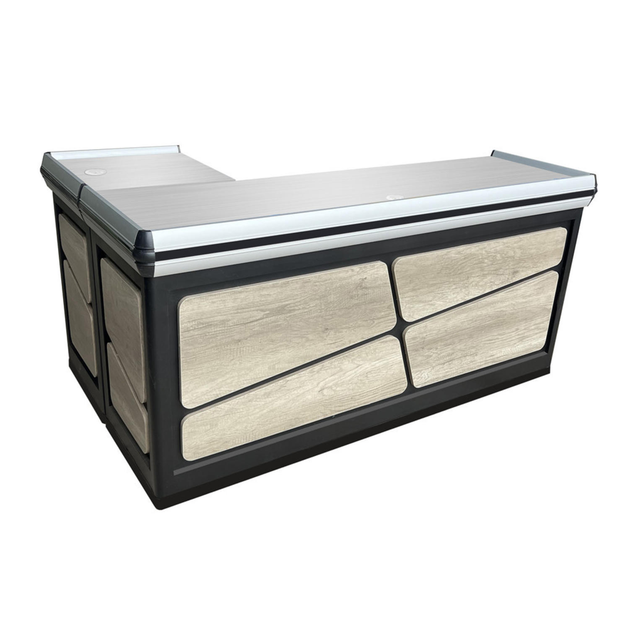 Stainless Steel Checkout Counter with Partition Layout