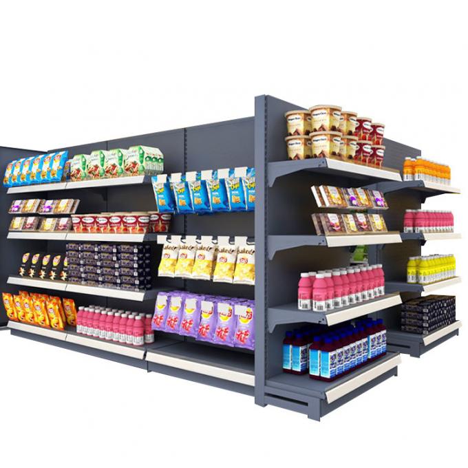 Four Side Metal Display Rack Shelf Supermarket Advertising Gondola Shelving